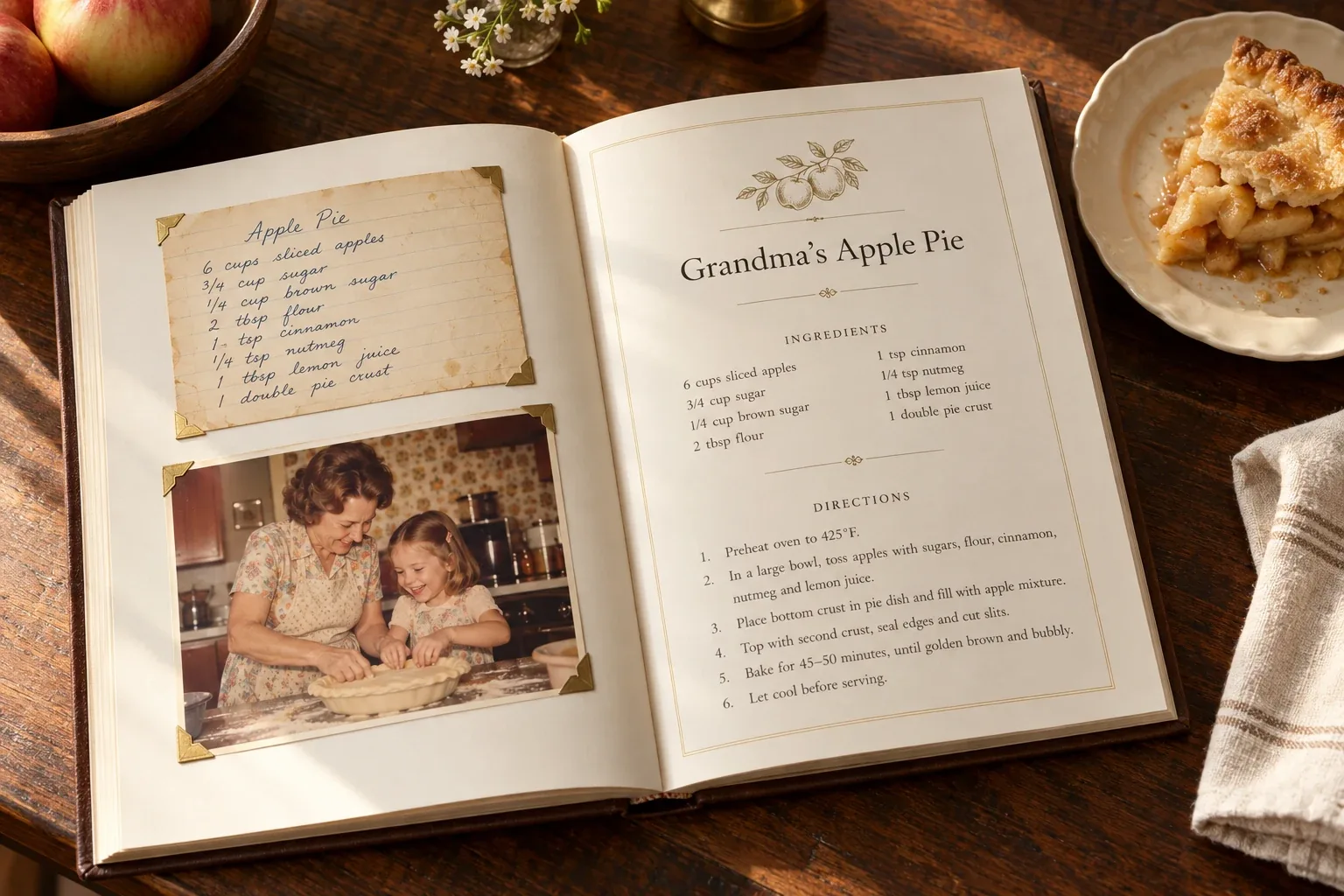 Family cookbook inspiration on a country kitchen table
